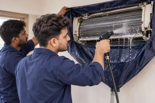 Technicians providing AC Fin & Coil Cleaning