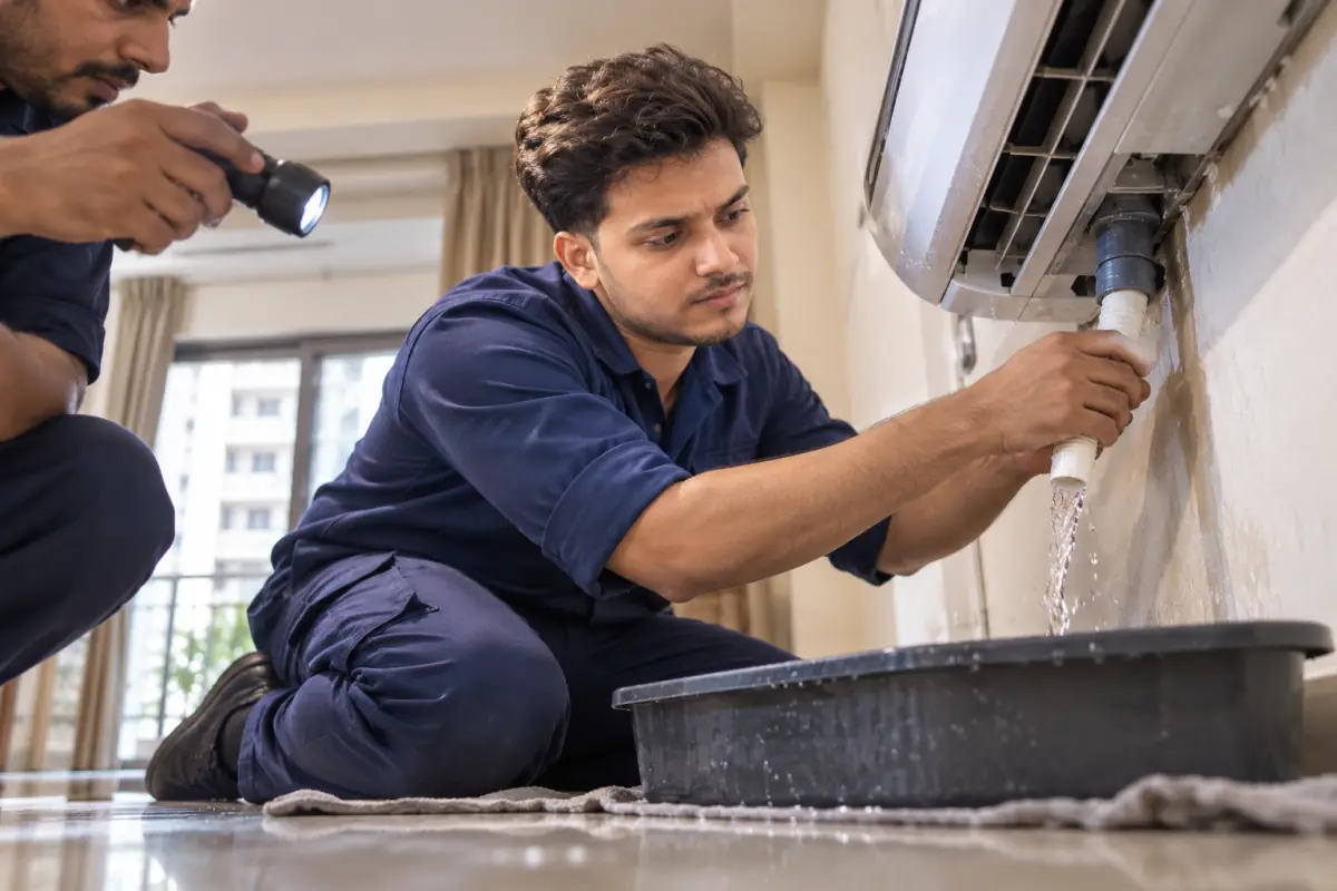 Technicians providing AC Water Leakage Repair